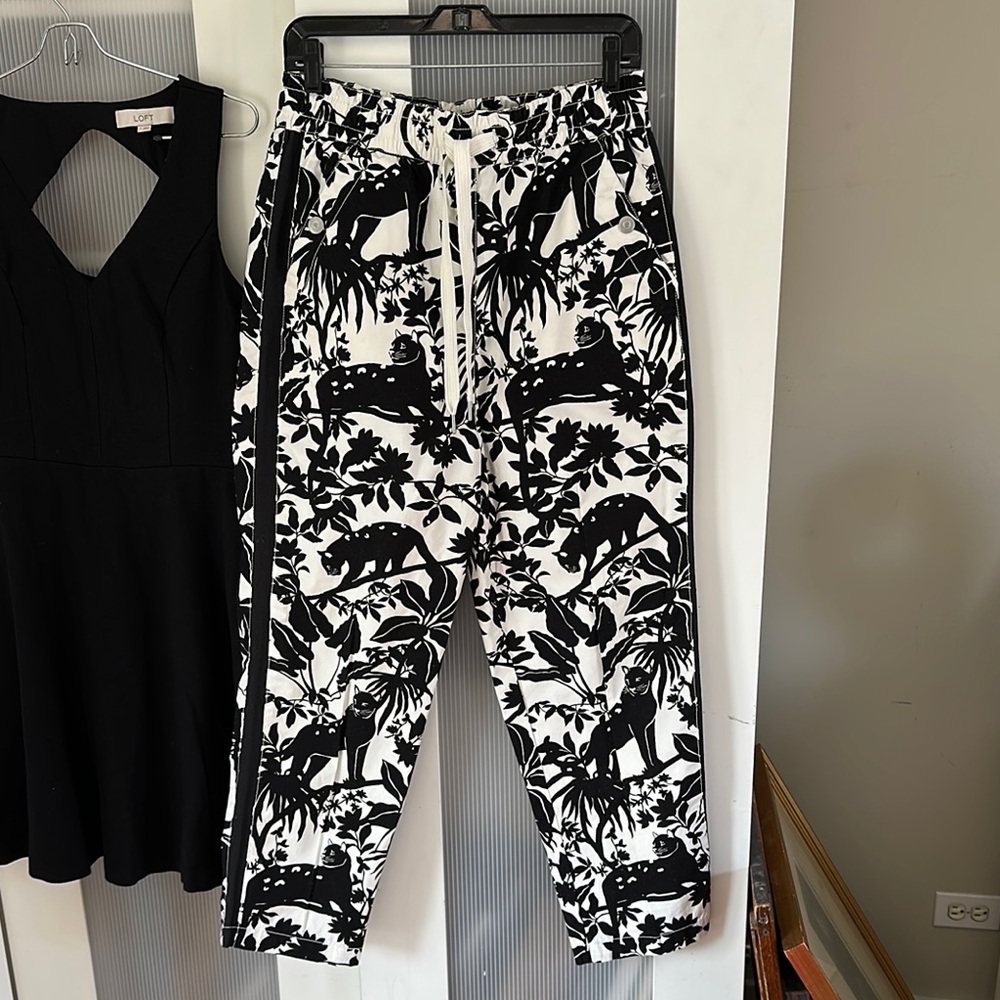 Maeve Black and White Patterned Joggers